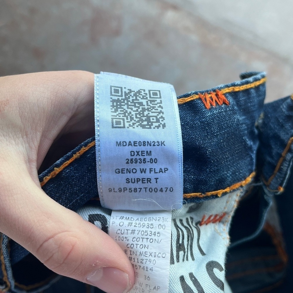 True Religion Geno Super T Relaxed Slim Jeans Indigo Aged Thick Stitch Mens 36 - Picture 8 of 14